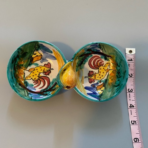 Italy Vtg Hand Painted Art Pottery Colorful Small Trinket/Dish Rooster - Picture 4 of 6